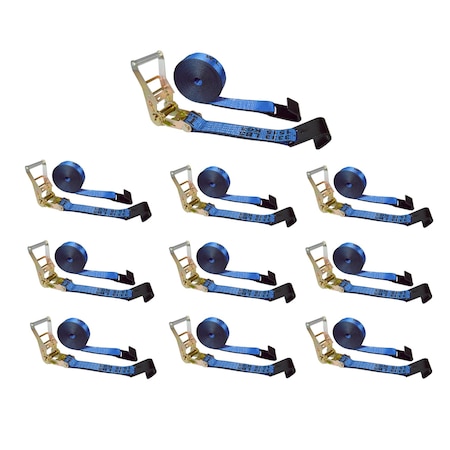 Tie 4 Safe 2" x 30' Ratchet Tie Downs w/ Flat Hooks, WLL, 3,333 lbs., PK10 RT04C-530-M11N-BU-10